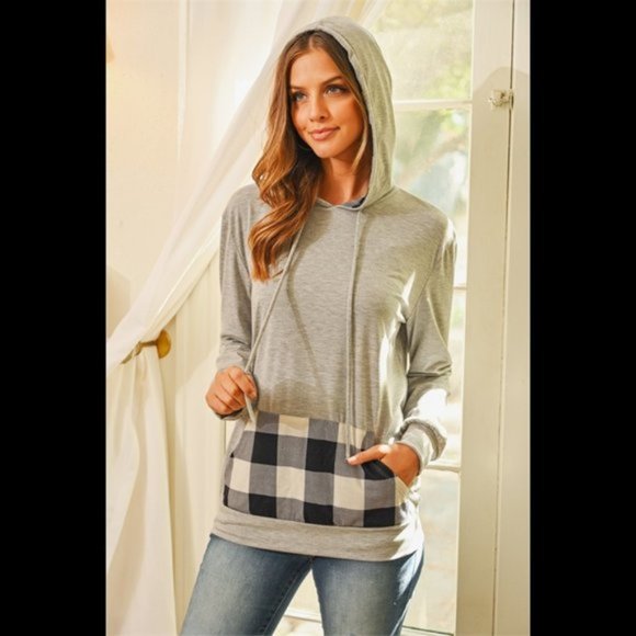 Plaid Pocket Contrast Hoodie - Picture 4 of 4